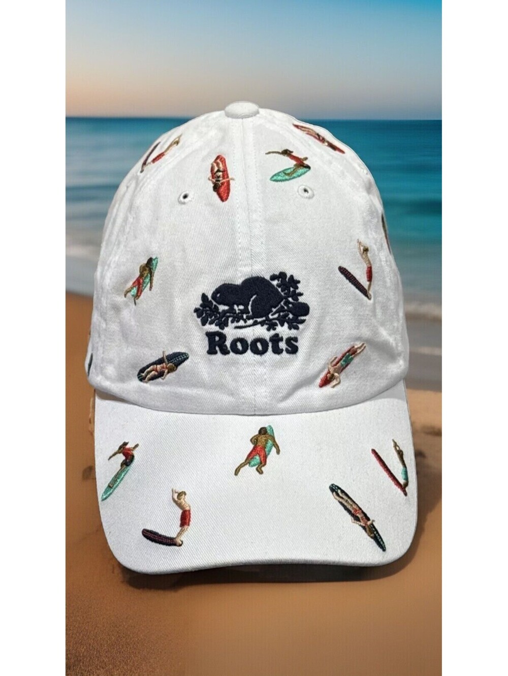 Surf Roots Surfing 🏄 Paddle Boarding Surfboard Ocean Waves White Baseball Cap